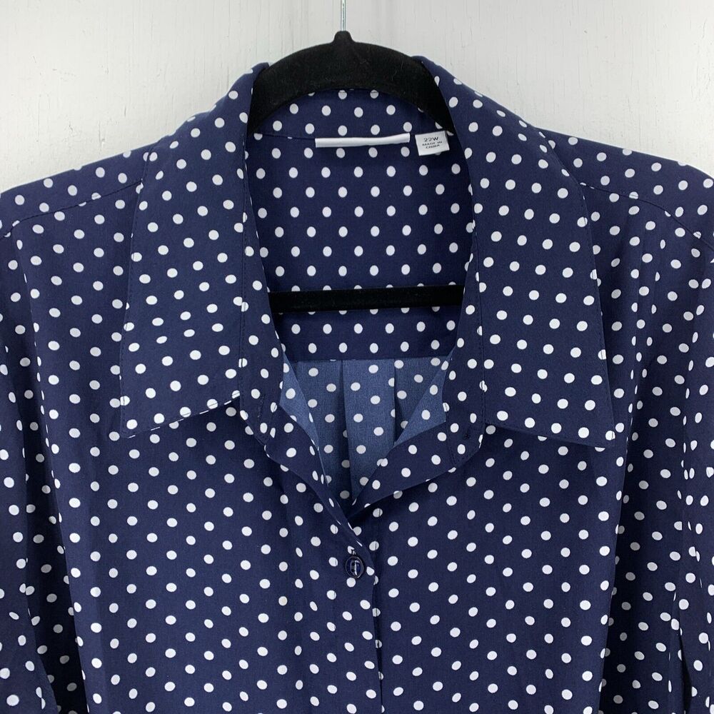 Susan Graver Womens 22W Button Up Tunic Top Polka Dot Tie Front Preppy Coastal - Picture 3 of 8